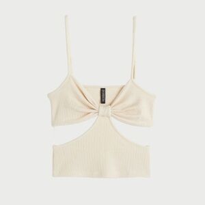 H&M Beige crinkled cut-out top